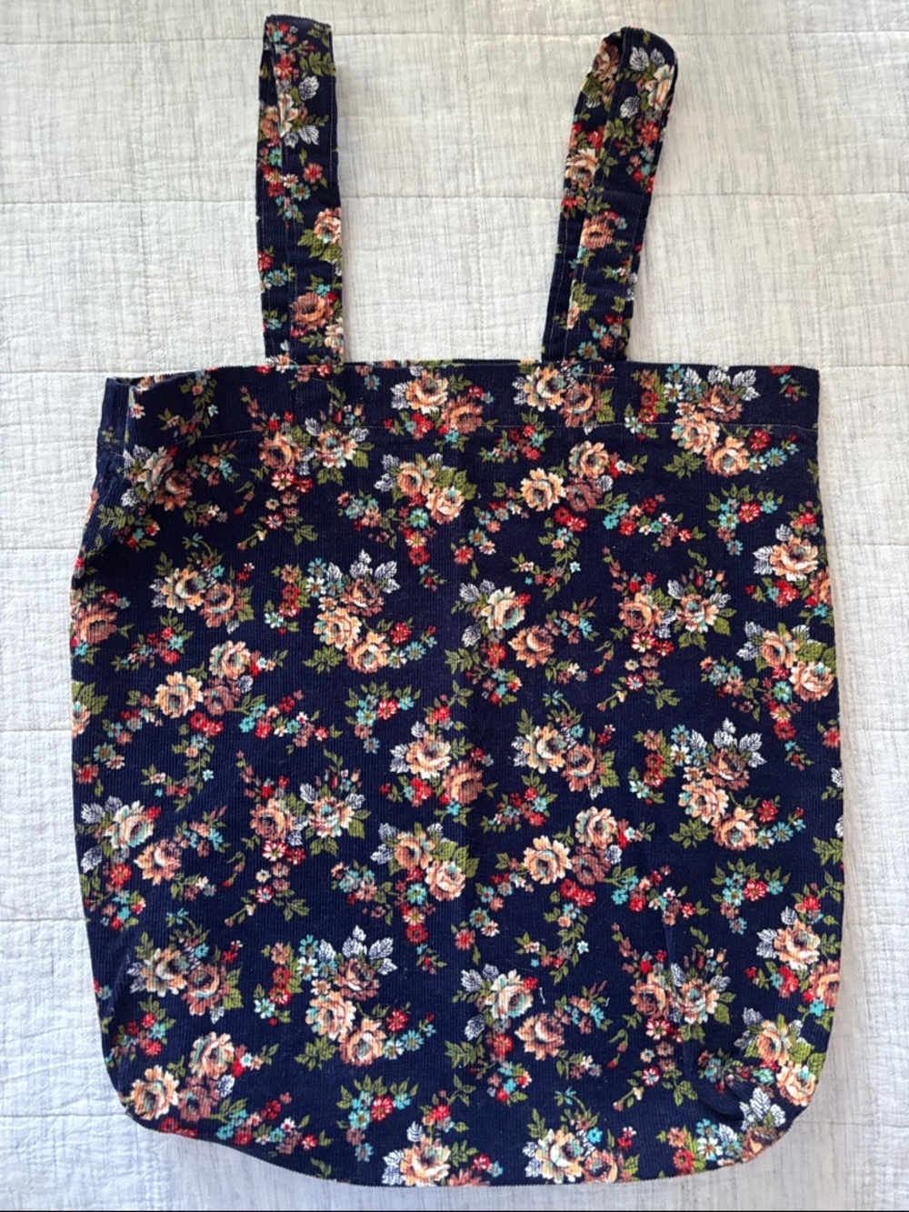Floral Navy Corduroy Tote Bag